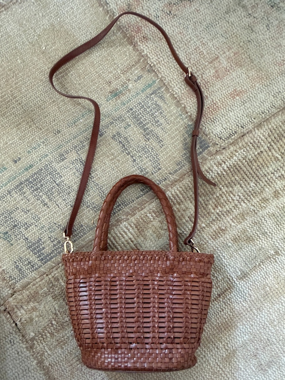 J. Crew Brown Woven Leather Tote with Detachable Strap - Picture 4 of 6